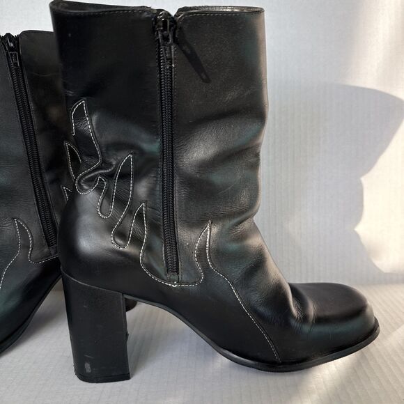 Harley Davidson Womens Leather High Heel Riding Flame Boots Sz 9M Black See Pics - Picture 4 of 12
